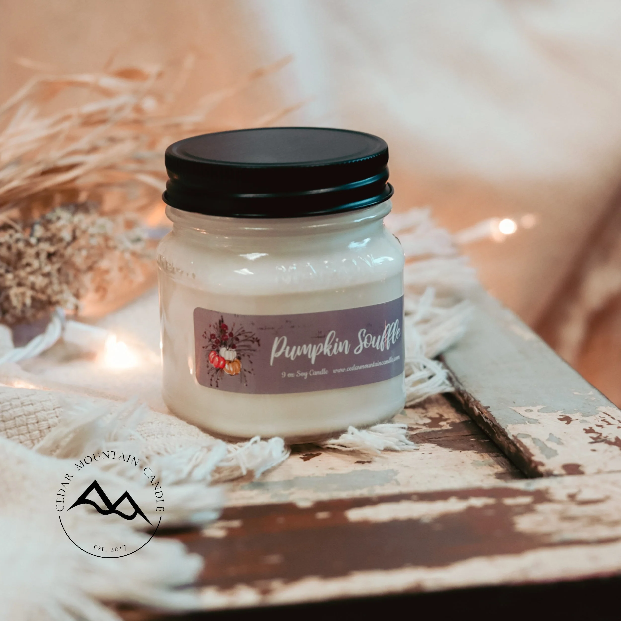 Sustainable Fall Mauve Pumpkin Mason Jar Candle Certified