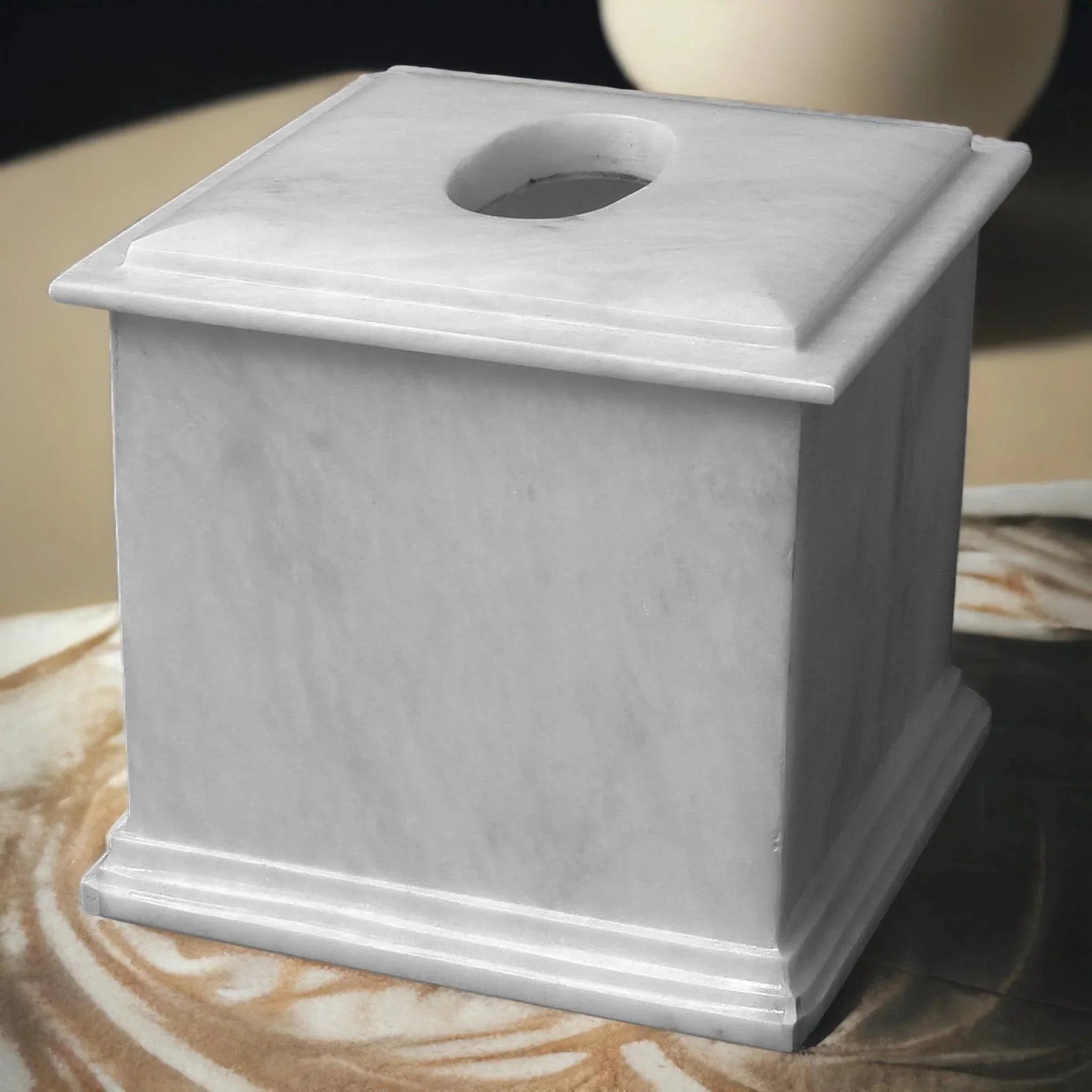 Lightweight White Marble Facial Tissue Holder of Atlantic Collection Verified