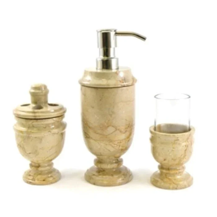 Excellent Marble Bath Accessories – 3 Piece Bath Set of Shara Beige Marble Natural