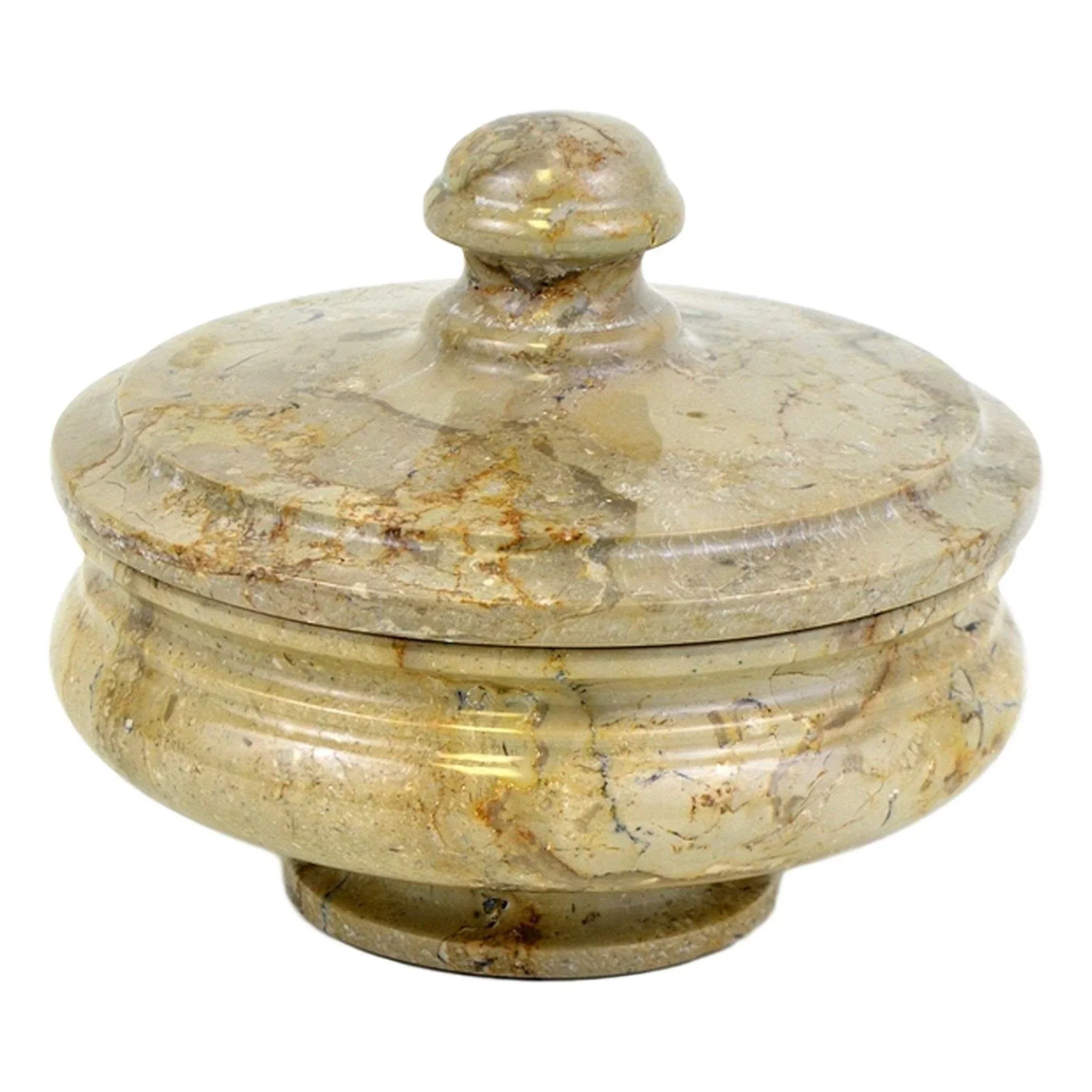 Minimalist Sahara Beige Marble Bathroom Cotton Balls Holder Canister Smooth