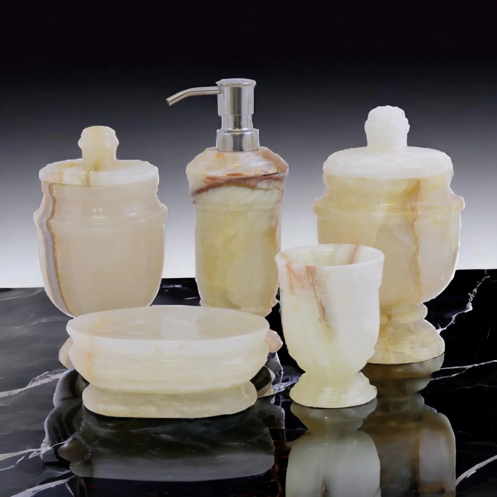 Casual 5-Piece bathroom Accessories Set of White Onyx Functional