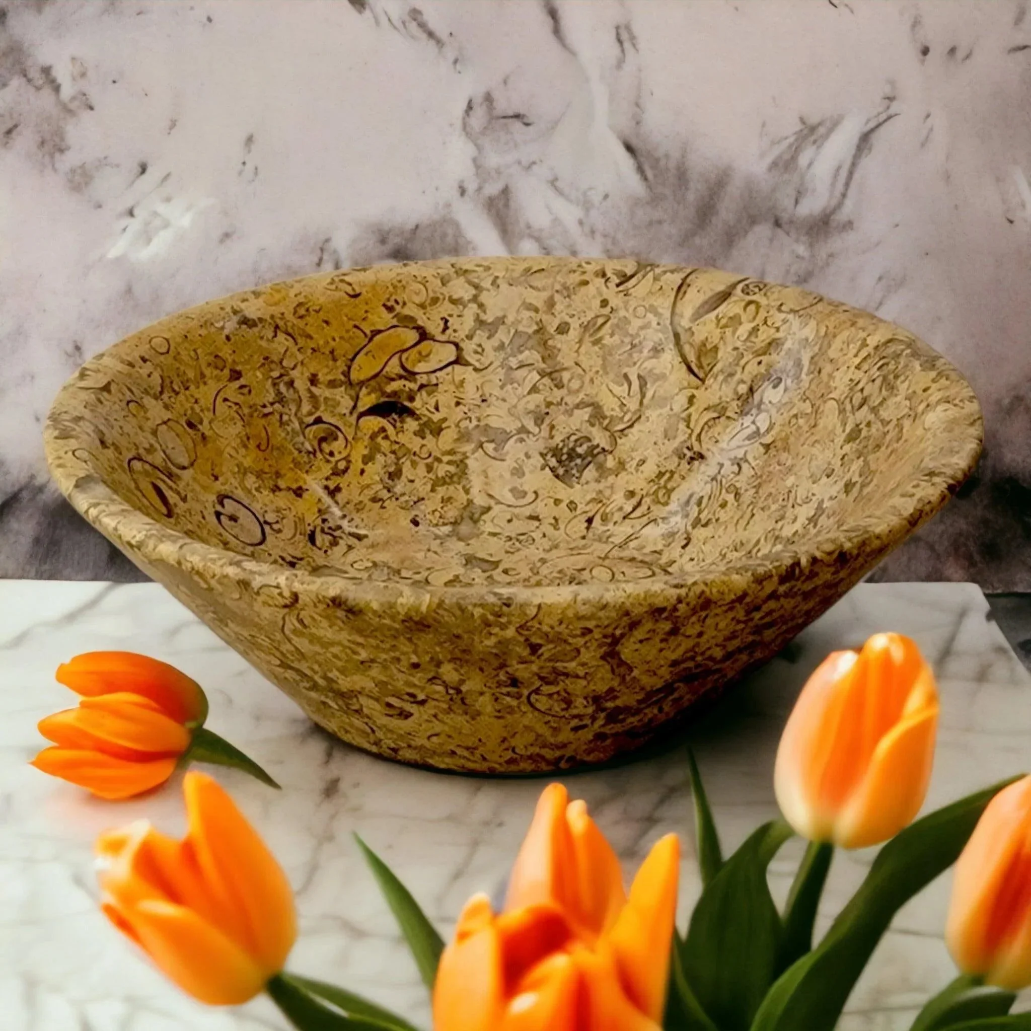 Exclusive Fossil Stone Modern Fruit Bowl Durable