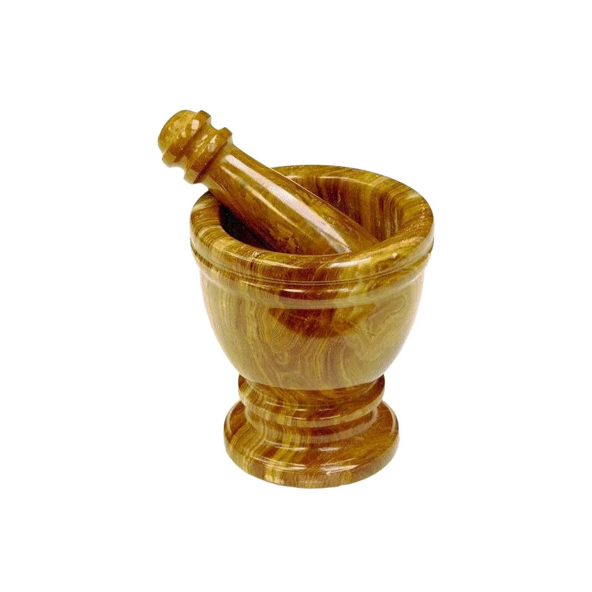 Eco-Friendly Marble Mortar and Pestle Crafted from Multi Brown Onyx Convenient