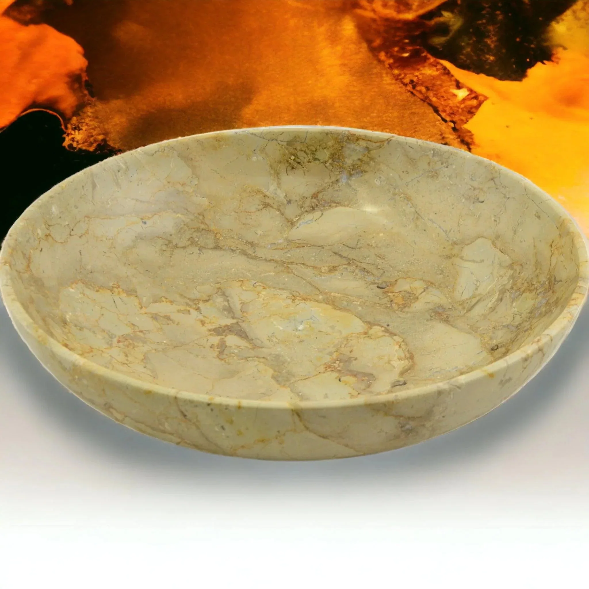 Solid Sahara Beige Marble 8-inch Centerpiece Bowl for Dining Room Table Classic