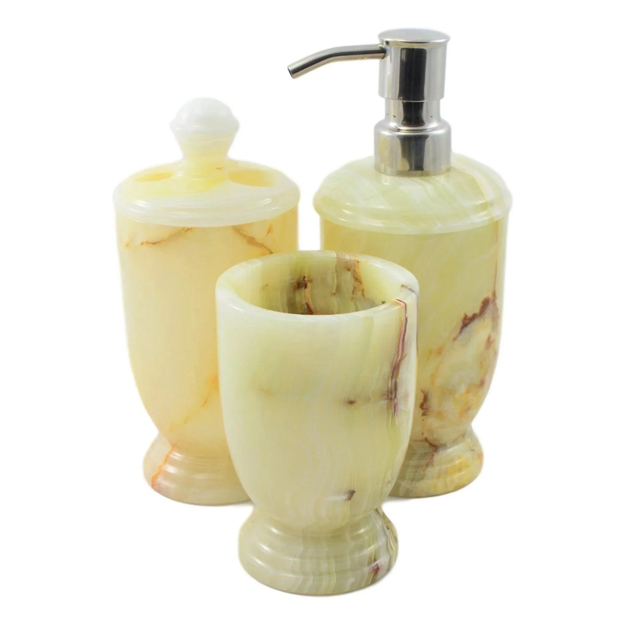 World-Class Onyx Marble Pistachio Onyx 3-Piece Bathroom Set High-End