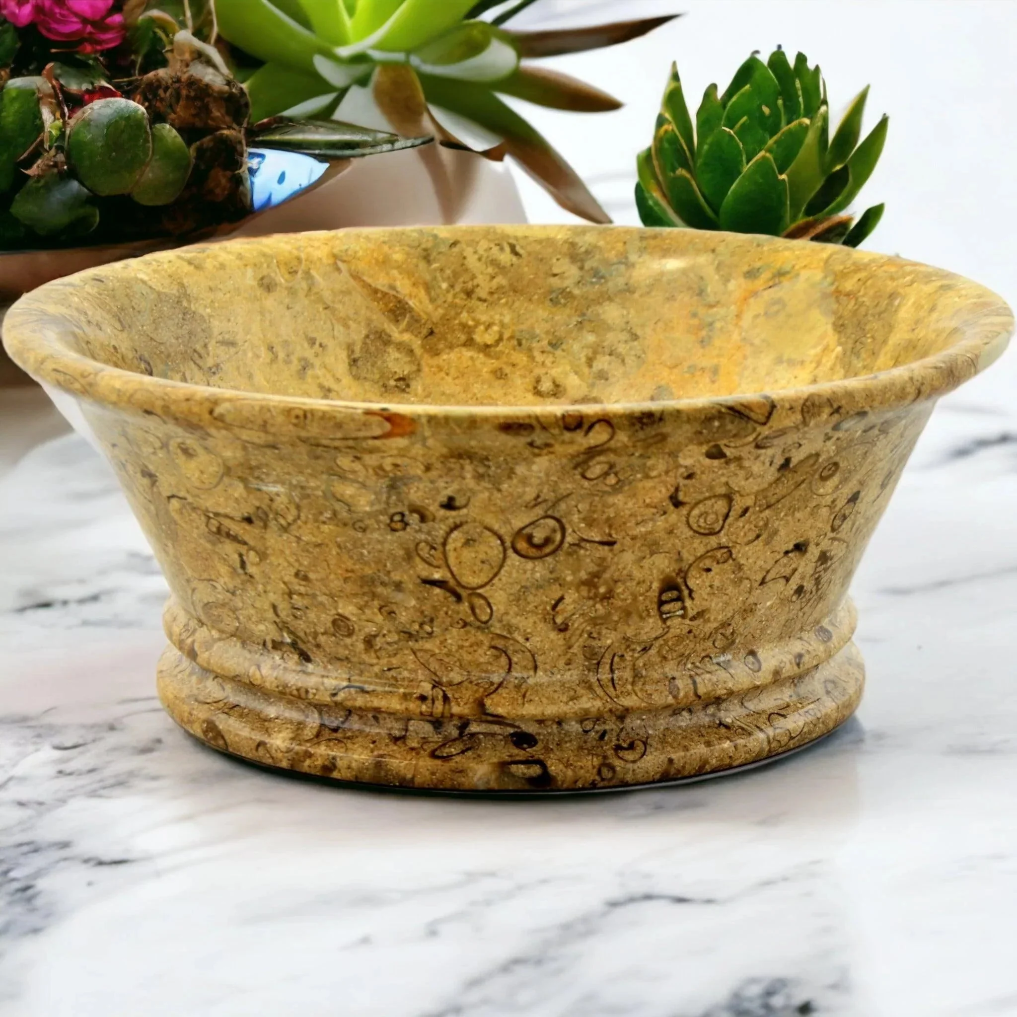 Premium Fossil Stone 8.5-inch Modern Fruit Bowl Exceptional