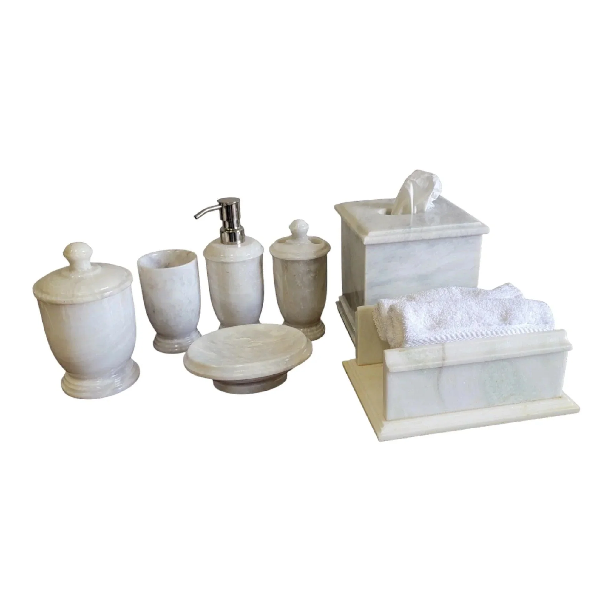 Innovative 7 Piece Bathroom Set of White Marble Sophisticated