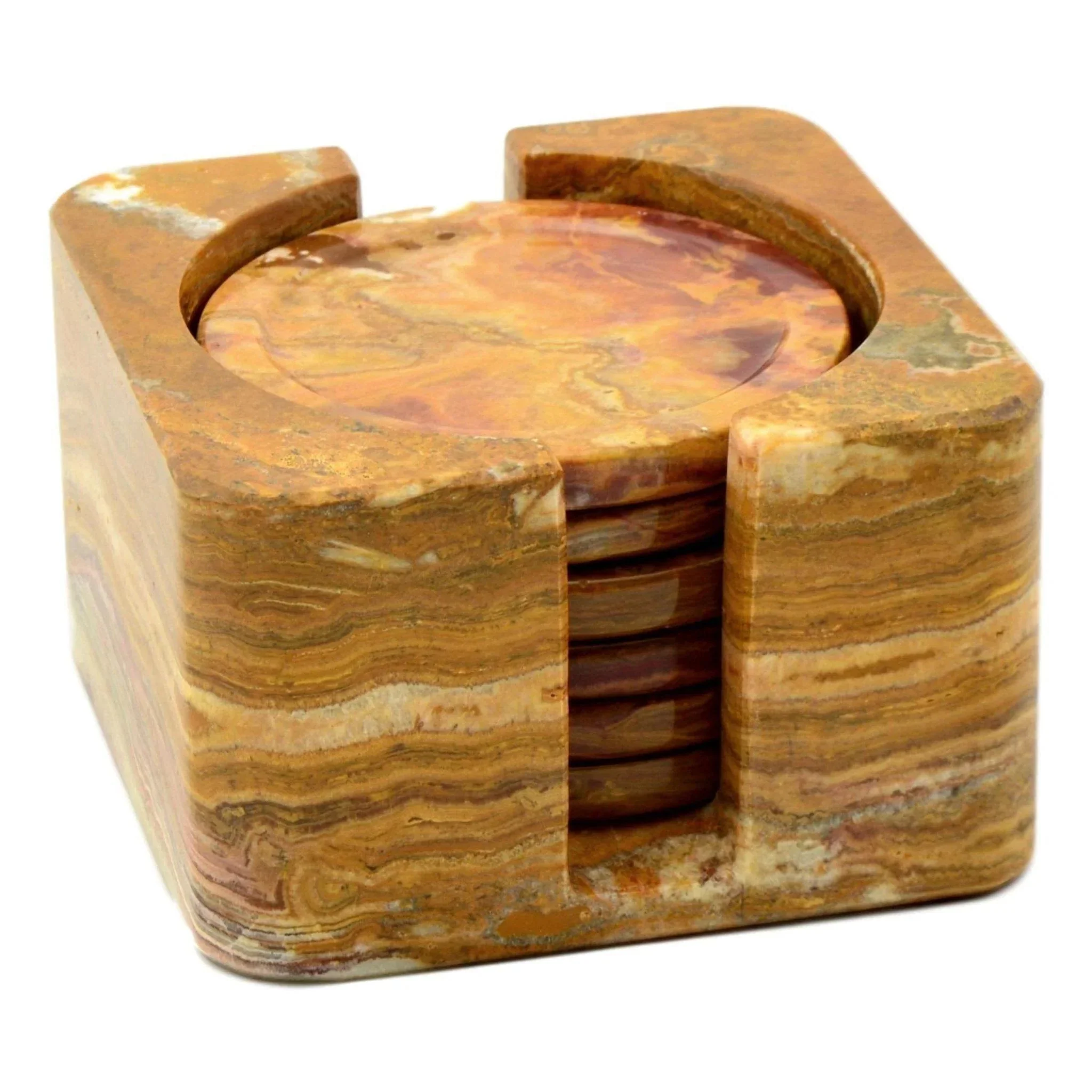 Recyclable Multi Brown Onyx Coasters with Square Holder Casual