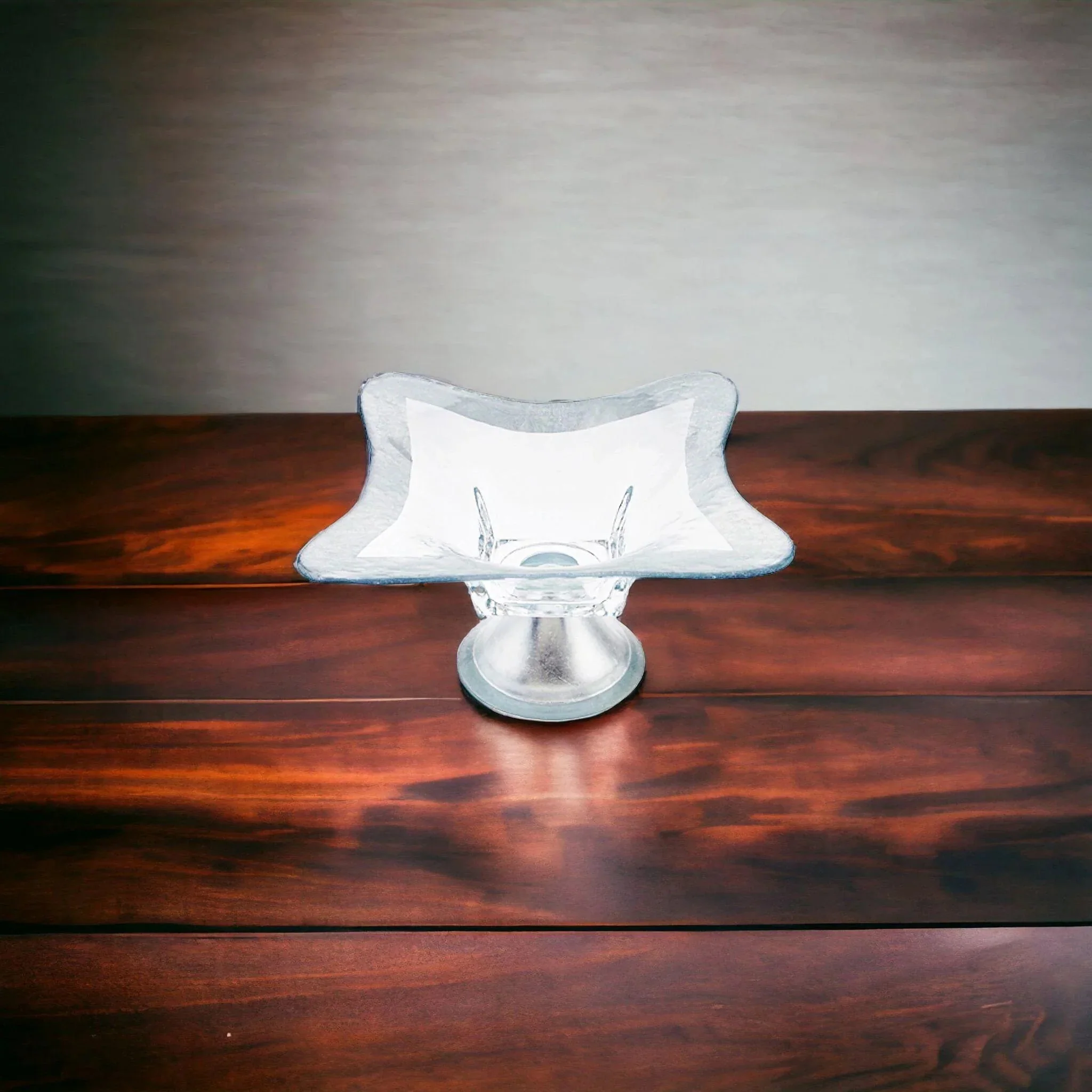 Unique Decorative Pedestal Bowl with Silver Leaf Pattern Reusable