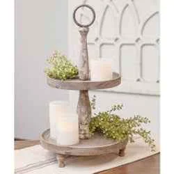 Recyclable Weathered Two-Tiered Wood Display Tray with Distressed White Paint Finish Comfortable