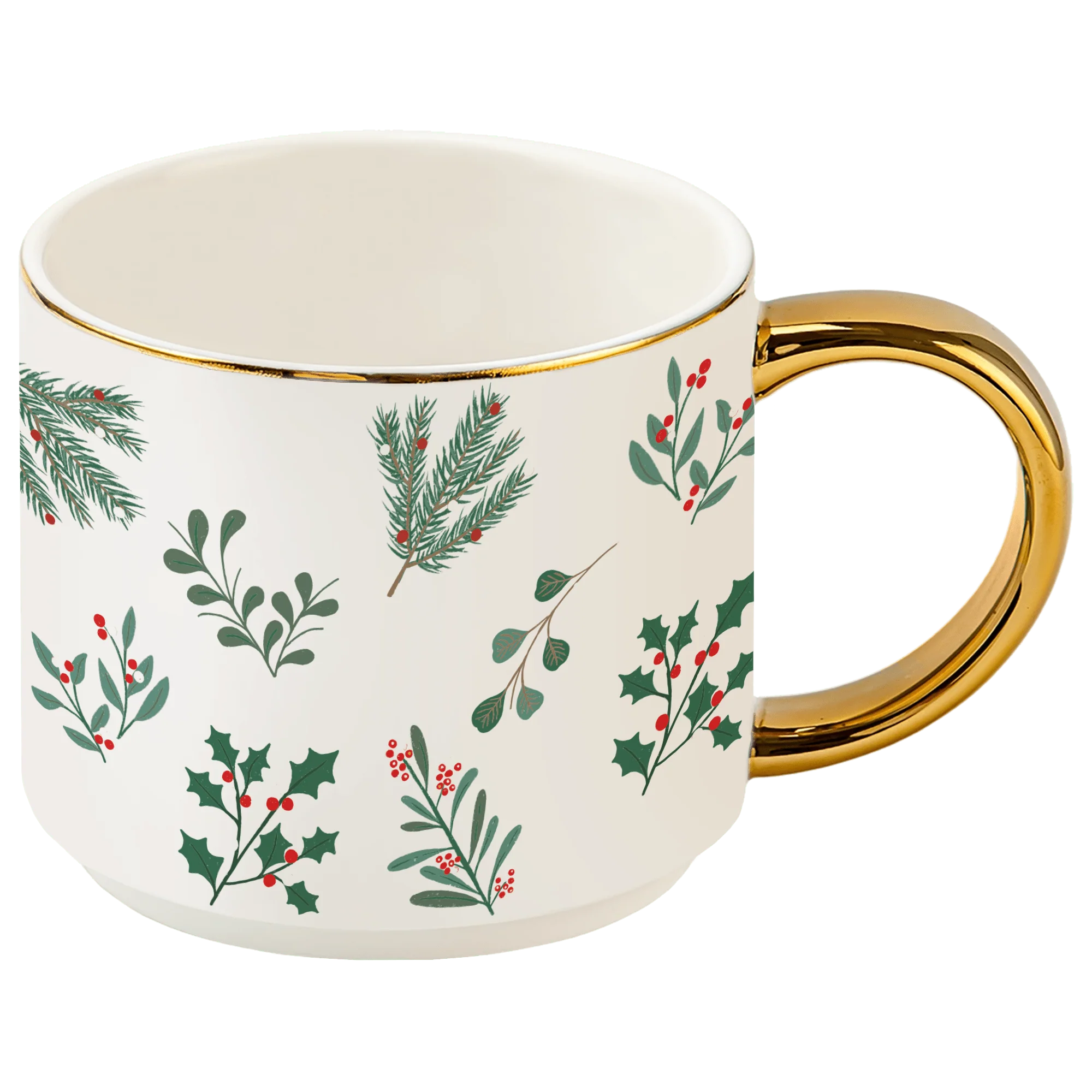 Fashionable Holiday Greenery 14 oz Gold Handle Coffee Mug Exceptional