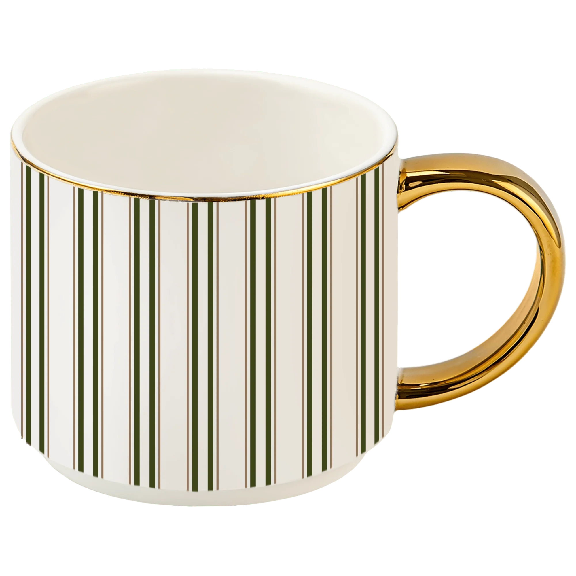 Proven Green Stripe 14 oz Gold Handle Coffee Mug Elegant