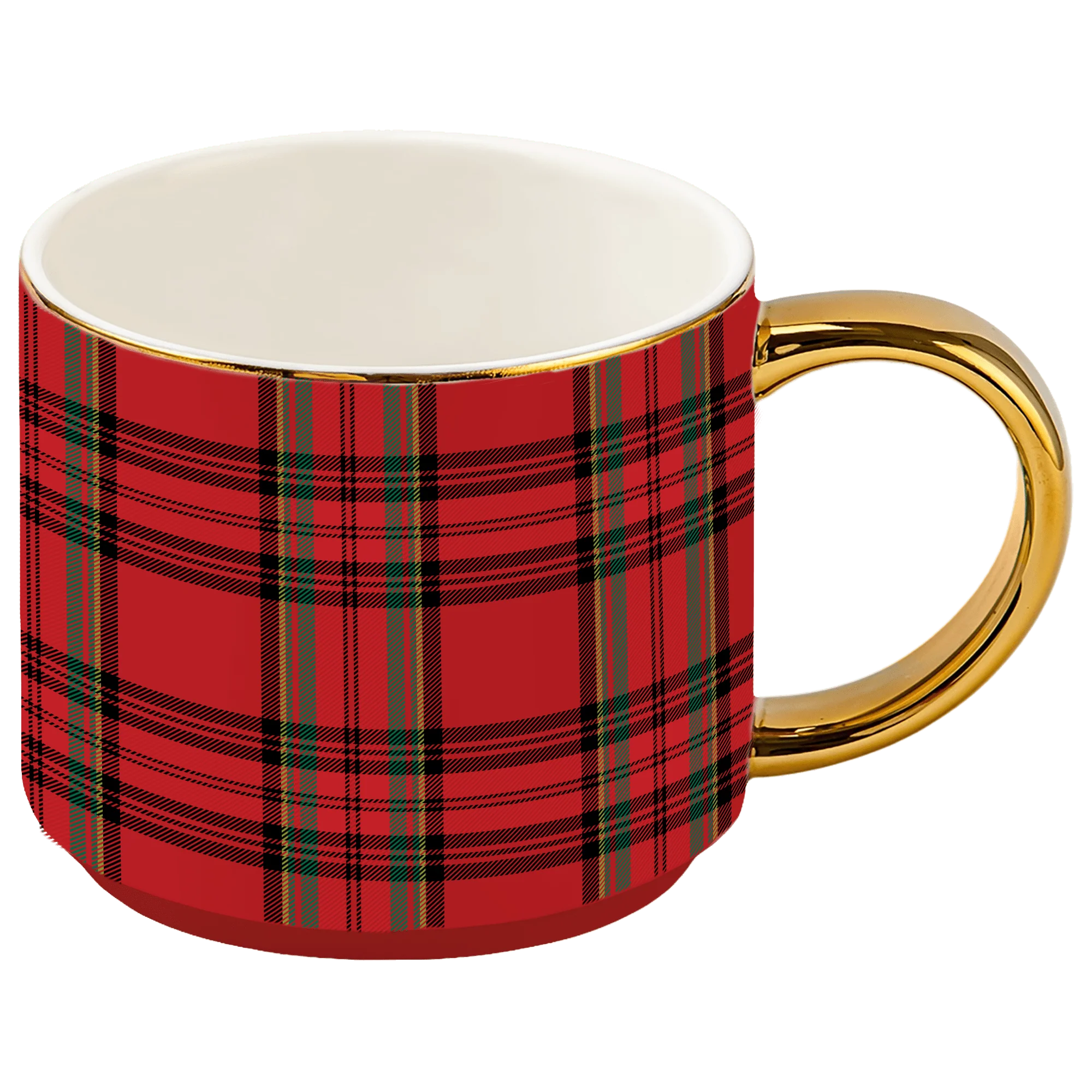 Green Red Plaid 14 oz Gold Handle Coffee Mug Specialty