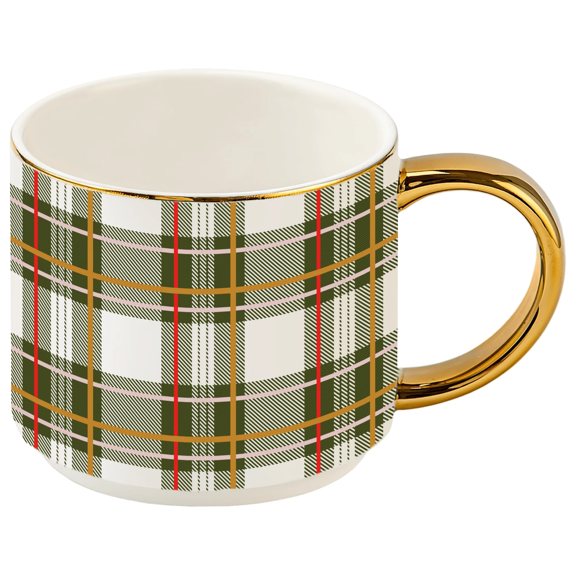 Powerful Green Plaid 14 oz Gold Handle Coffee Mug Certified