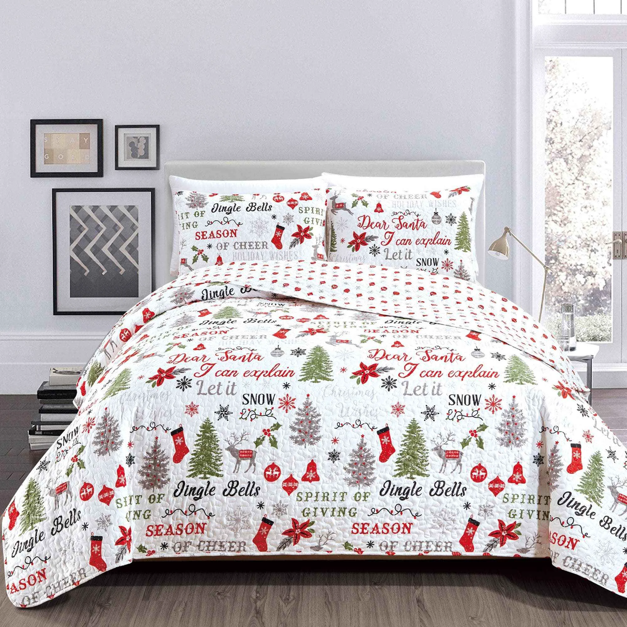 Versatile Holiday 3 Piece Quilt Set – Carol Collection Carefully Designed