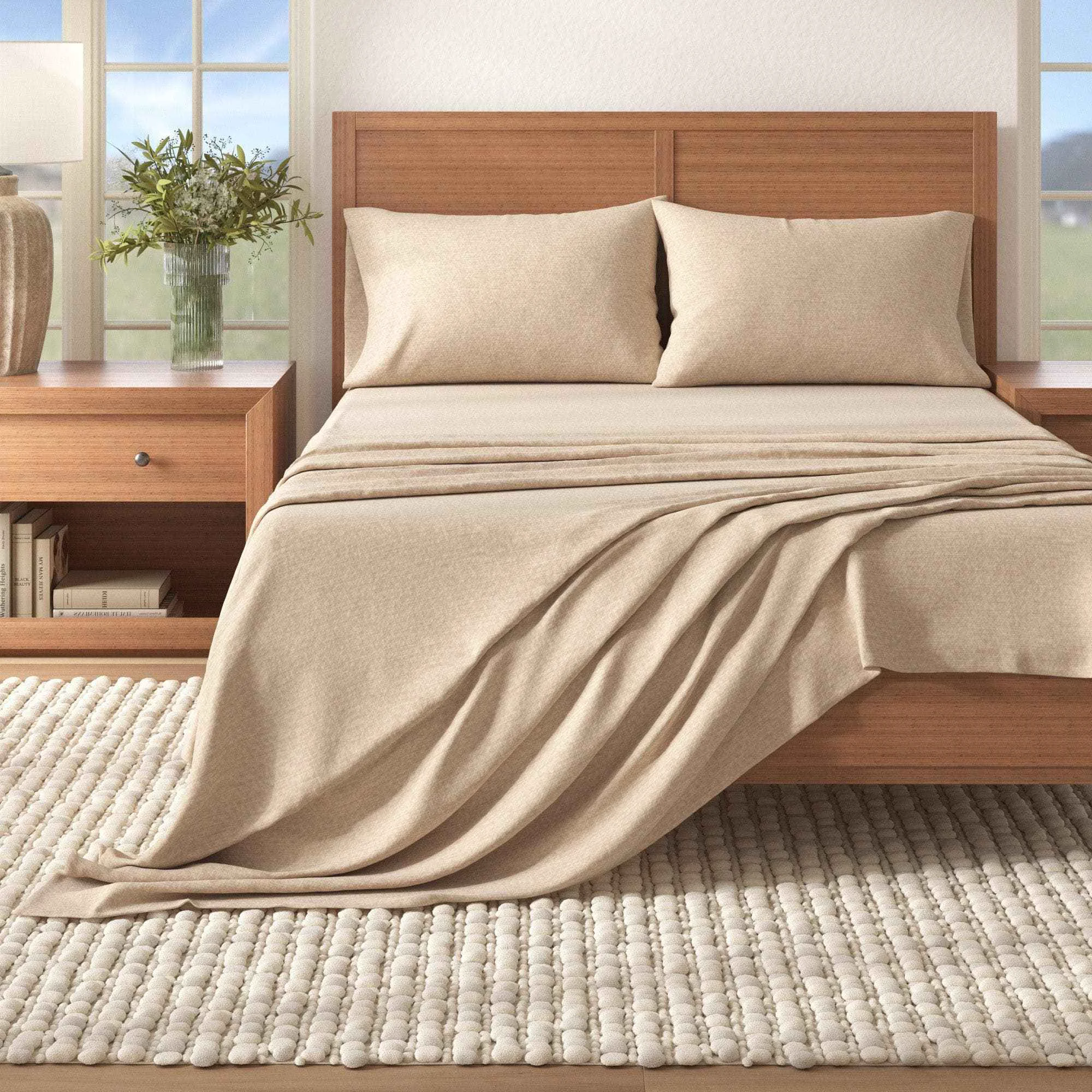 Enhanced 4 Piece Heathered Solid Cotton Blend Flannel Sheet Set – Anders Collection High-End