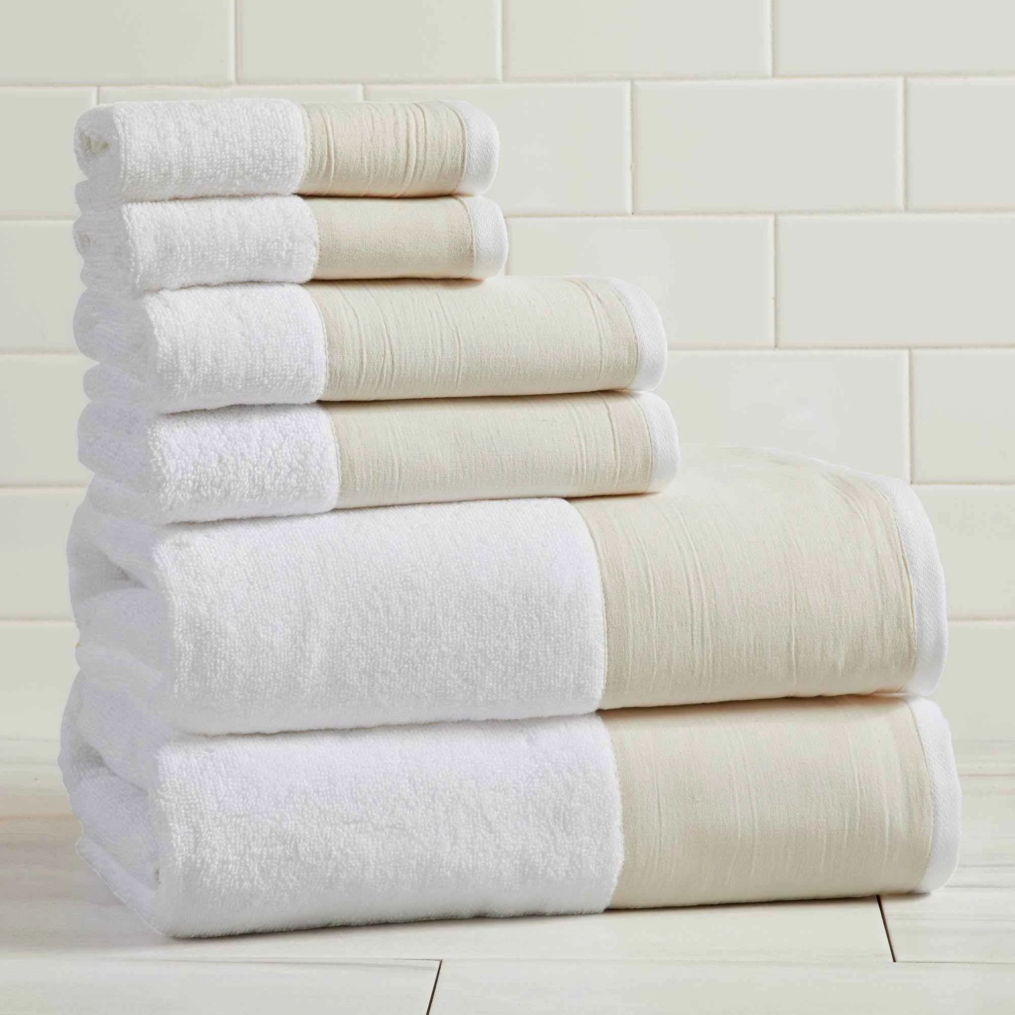 Elite Cotton Linen-Like Border 6-Piece Towel Set – Priya Collection Comfortable