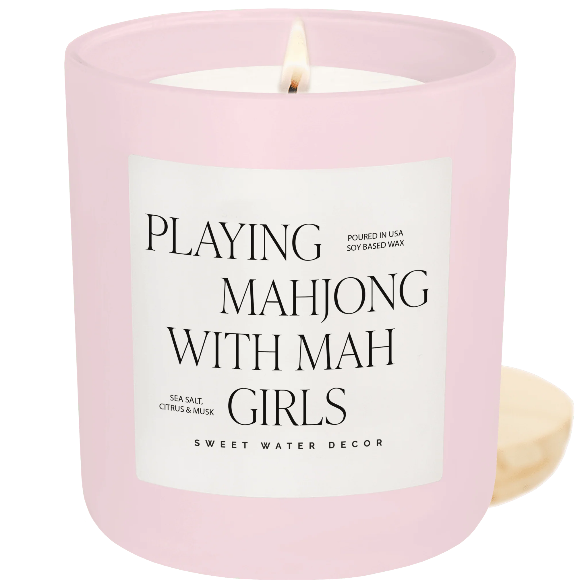 Quality Playing Mahjong with Mah Girls Soy Candle – Pink Matte Jar – 15 oz Salt and Sea Eco-Friendly