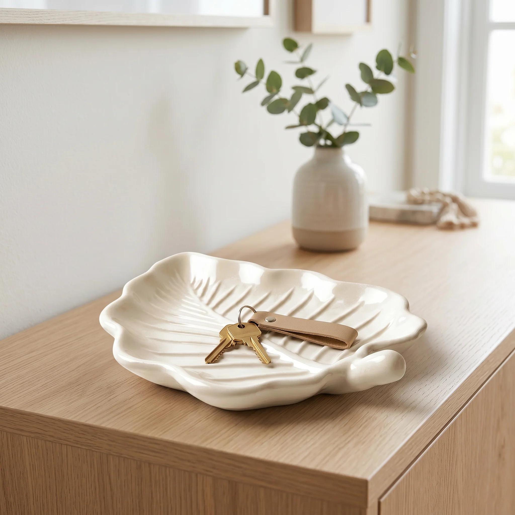 Refined Elm Leaf Decorative Tray Gypsum White 6 quot Smart