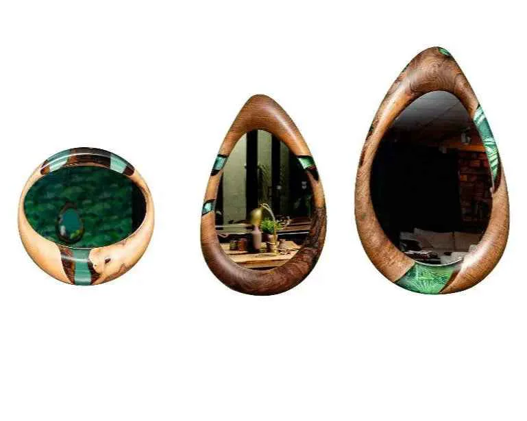 Exceptional Epoxy-Resin and Walnut Unique Mirrors High-Quality