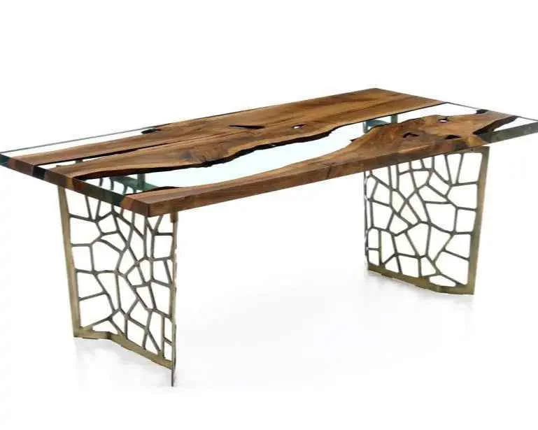 Soft Resin Walnut River Dining Room Table Voronoi Table Durable