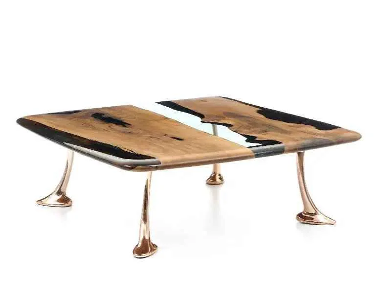 Casual Luxury Epoxy Resin River Walnut Coffee Table Osso Collection Solid