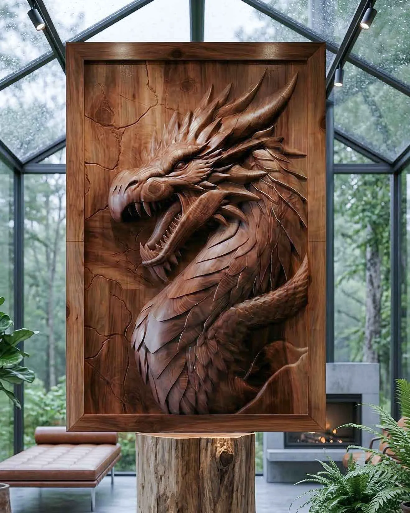 Relaxed 3D Dragon Wood Relief Luxury Wall Art Decor Original