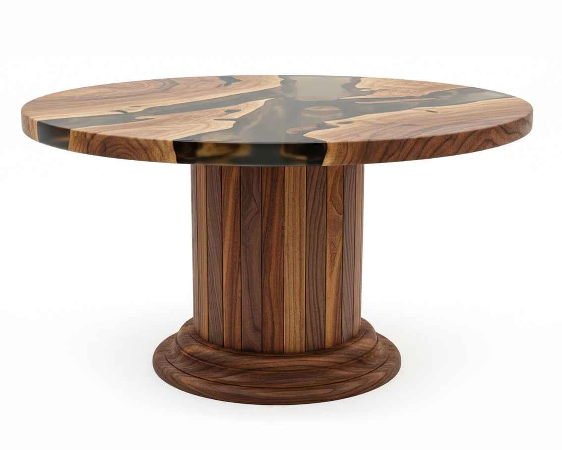 Elite Round Dining Table with Solid Wood Drum Pedestal Base Stylish