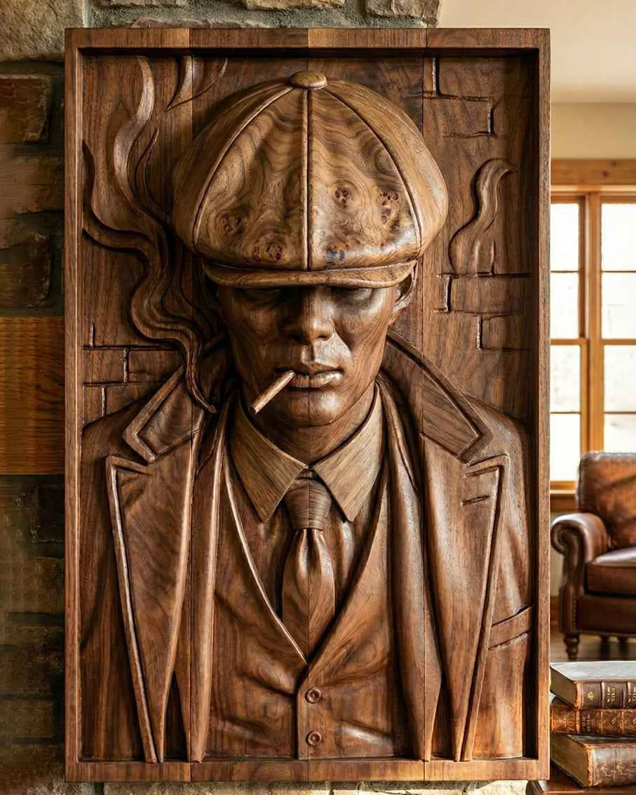 Crafted Peaky Blinders Thomas Shelby 3D Wooden Relief Wall Art Carving Premium