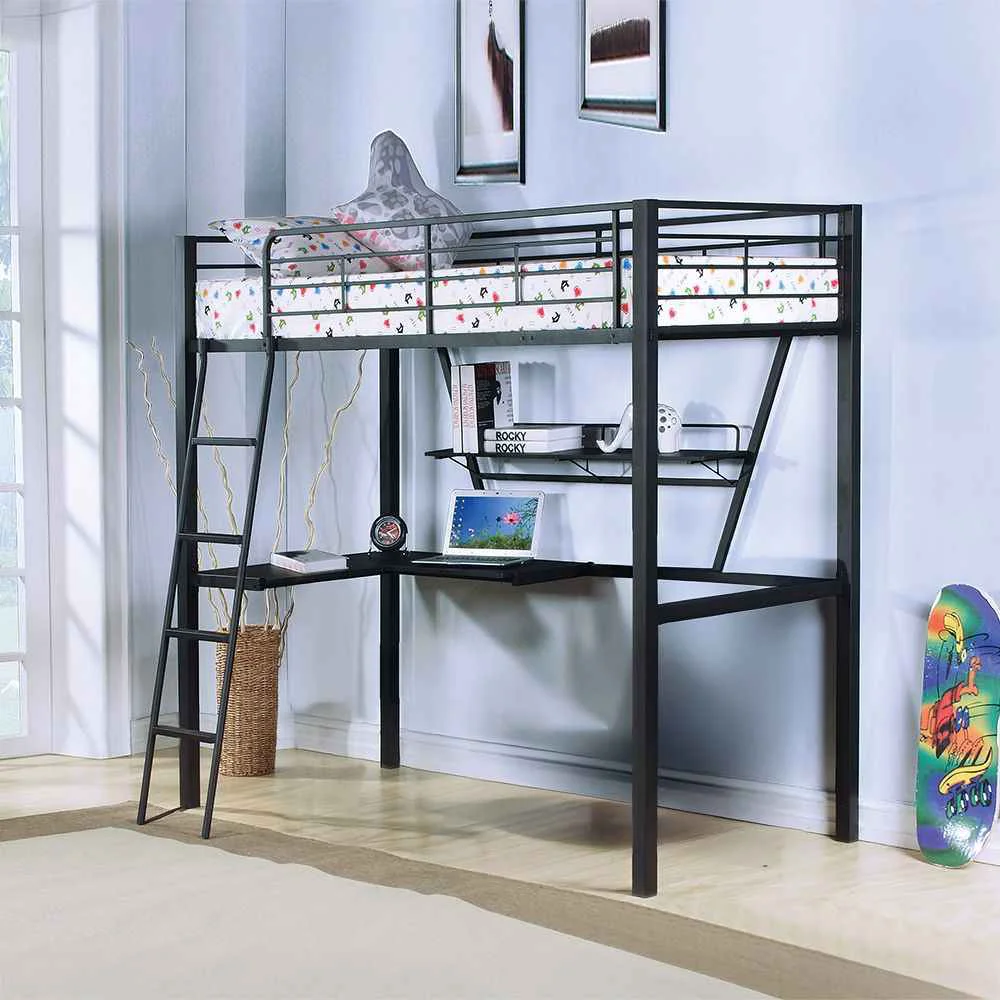 Stylish Senon – Twin Loft Bed With Desk – Silver amp Black High-Performance