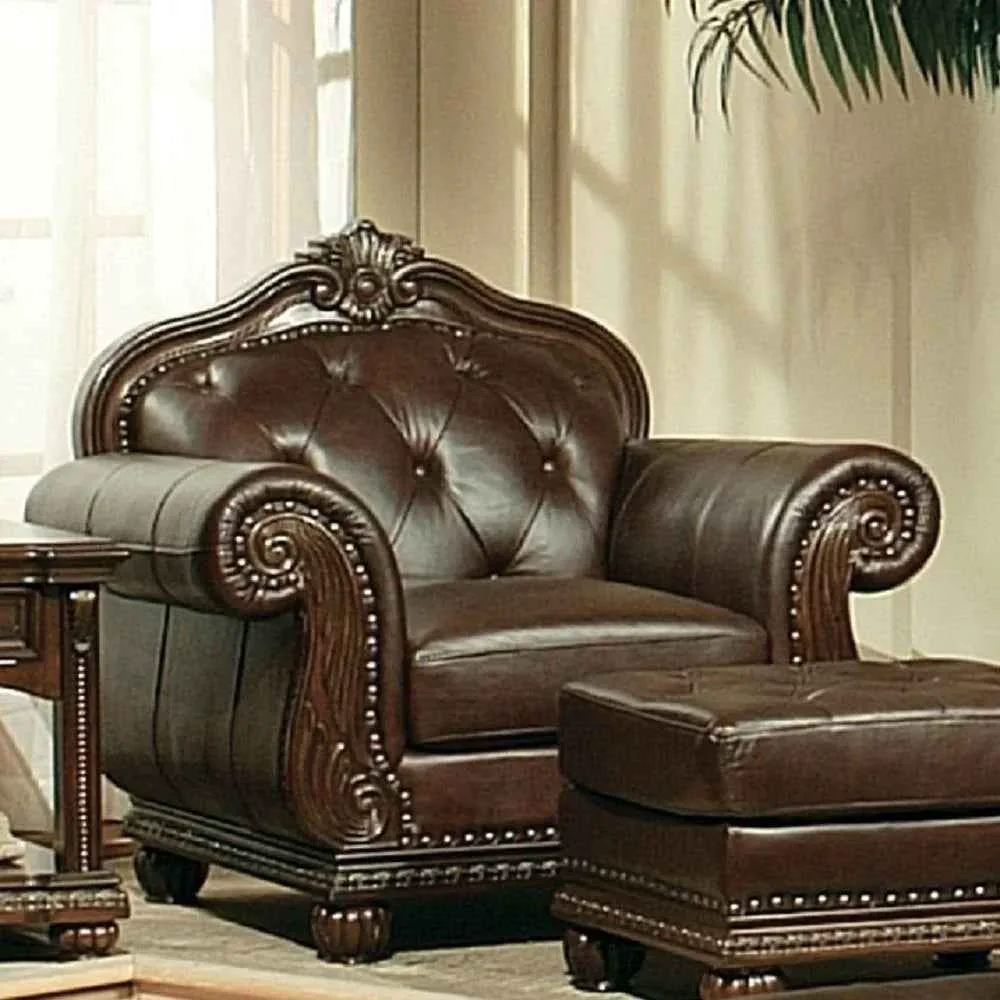 Smooth Anondale – Chair – Espresso Top Grain Leather Match amp Cherry Green