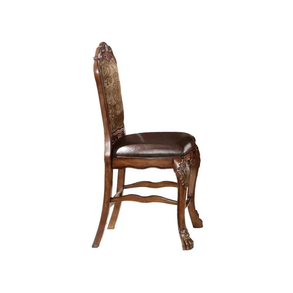 Consistent Dresden – Counter Height Chair Set of 2 – Vintage Synthetic Leather Seat amp Floral Fabric Back amp Cherry Oak Stylish