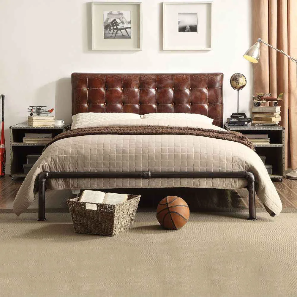Elegant Brancaster – Queen Bed – Vintage Brown Top Grain Leather Fast