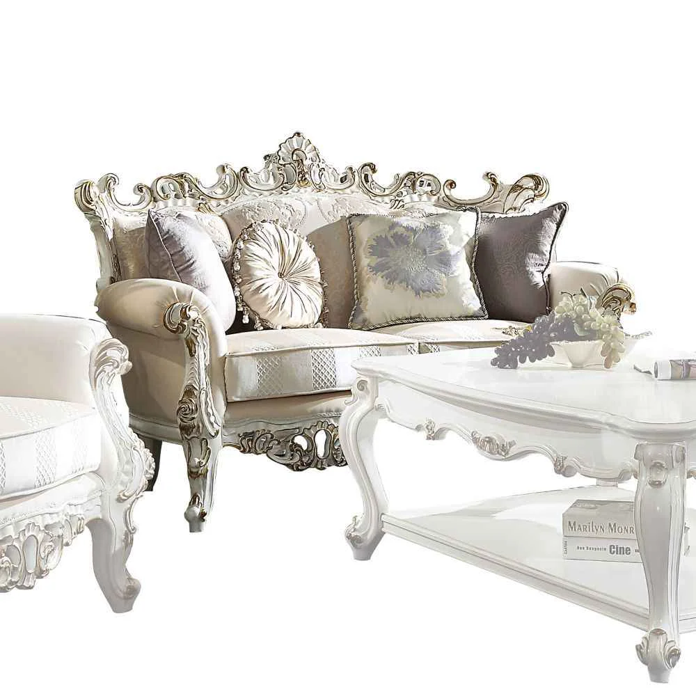 Comfortable Picardy II – Loveseat With 4 Pillows – Fabric amp Antique Pearl Functional