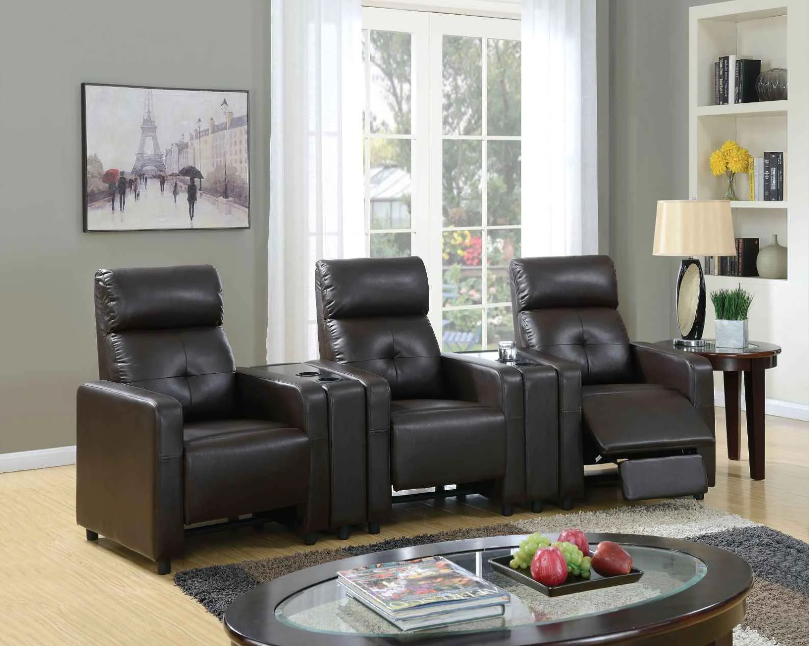 Detailed Britten – Motion Home Theater With Cup Holder – Espresso Synthetic Leather Recyclable