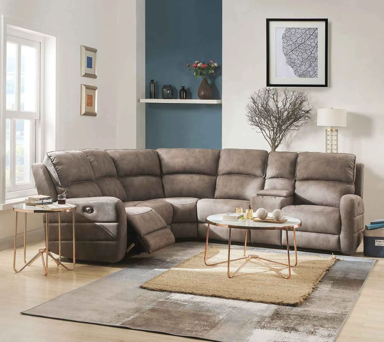 High-Performance Olwen – Power Motion Sectional Sofa – Mocha Nubuck Next-Generation