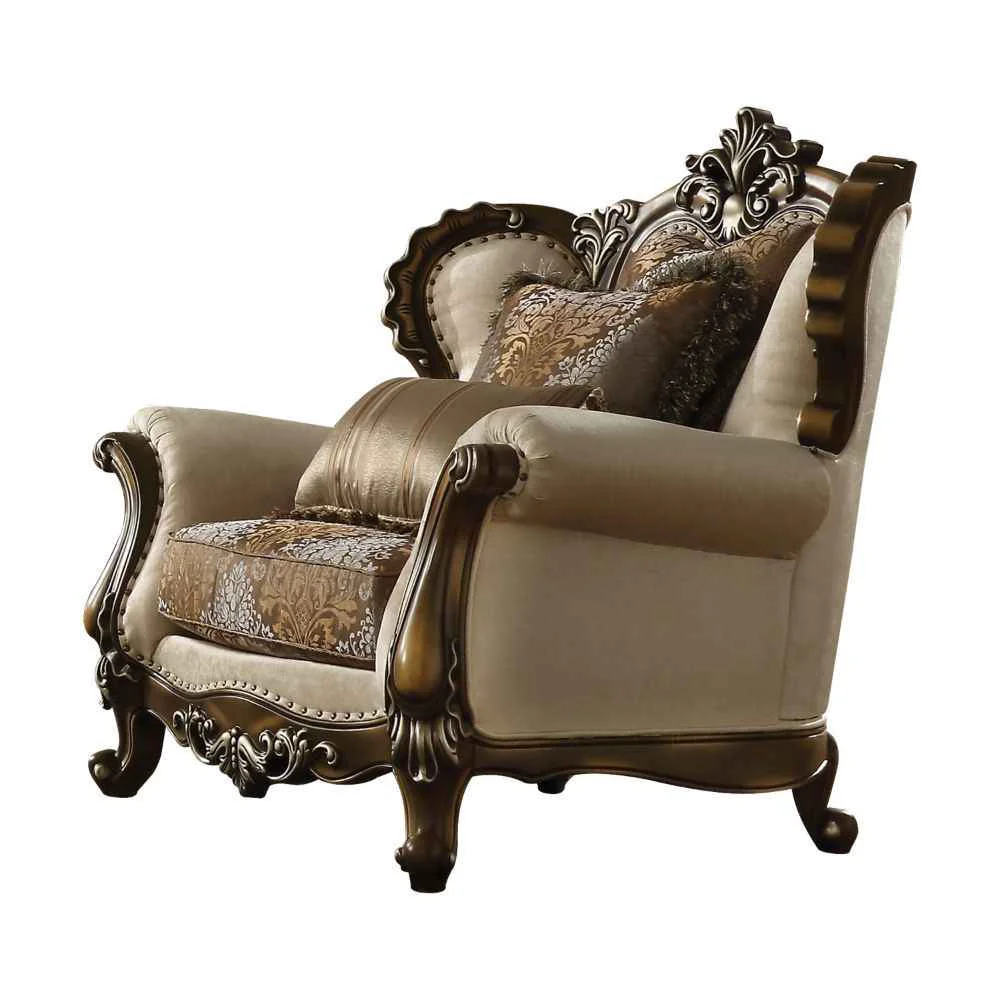 Crafted Latisha – Chair With 2 Pillows Same Lv01578 – Tan Pattern Fabric amp Antique Oak Expertly Made