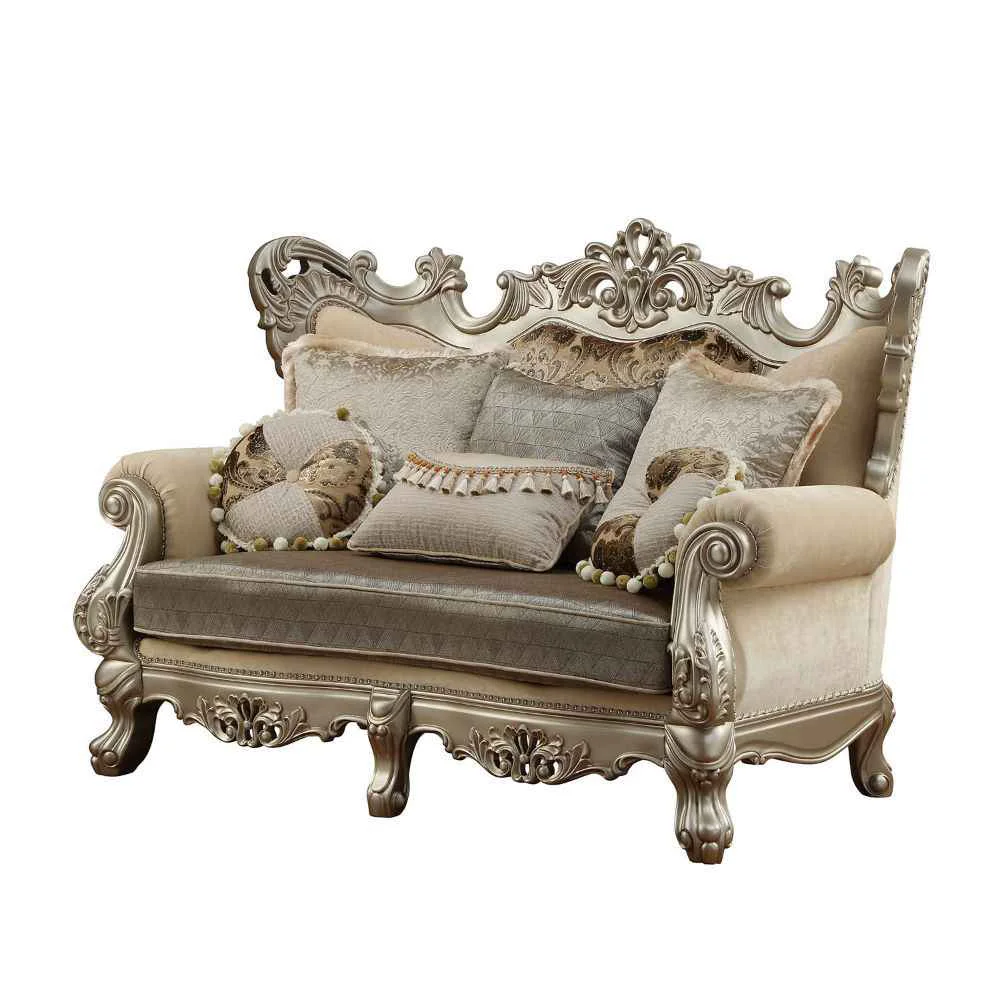 Premium Material Ranita – Loveseat With 6 Pillows – Fabric amp Champagne Functional