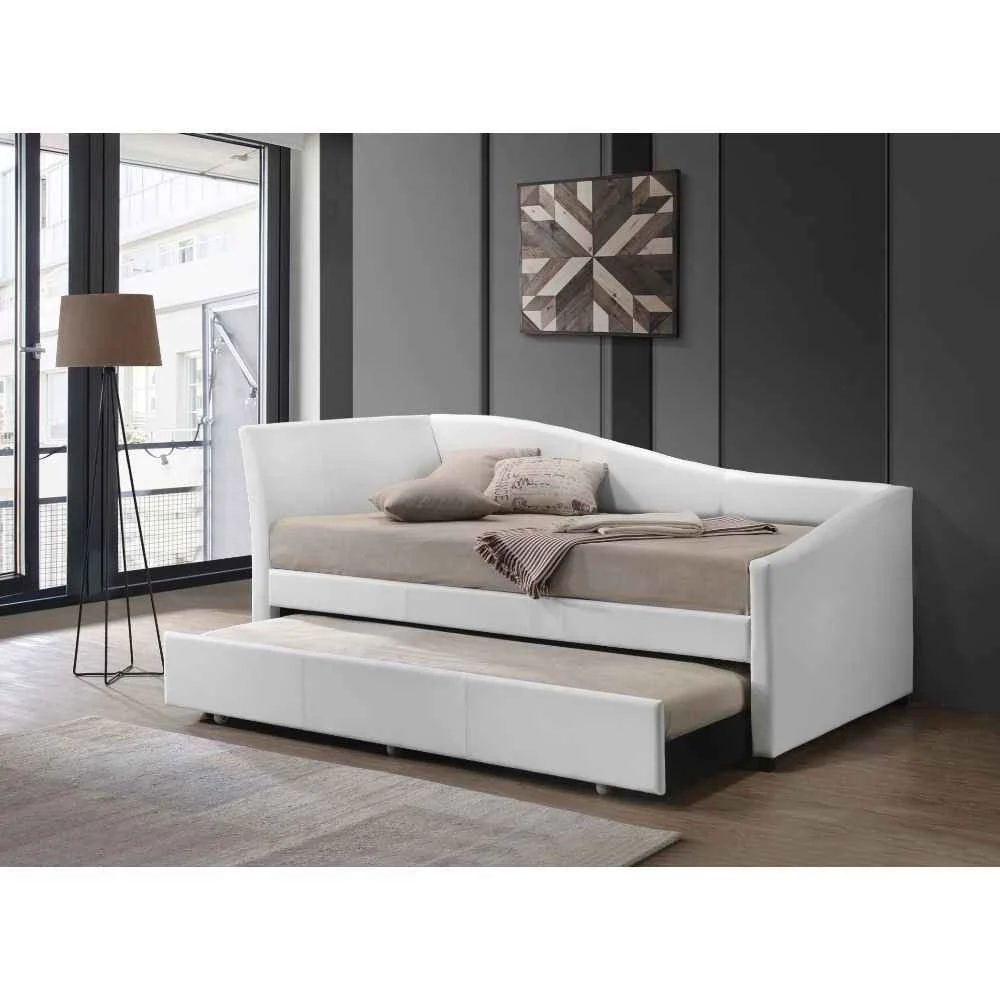 Powerful Jedda – Twin Daybed With Trundle – White Synthetic Leather Practical