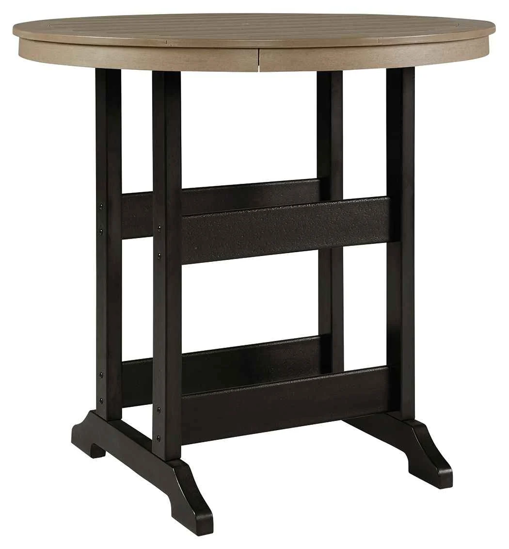 Breathable Fairen Trail – Round Bar Table w Umb OPT – Black Driftwood Detailed