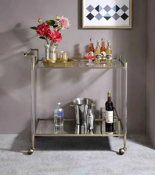 Durable Cirro – Serving Cart – Antique Mirror amp Wire Brass Functional