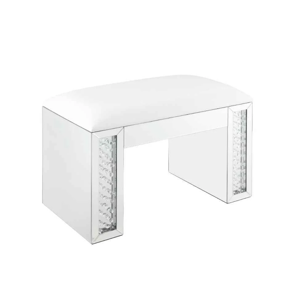 Convenient Nysa – Vanity Stool – Ivory Synthetic Leather Mirrored amp Faux Crystals Elegant