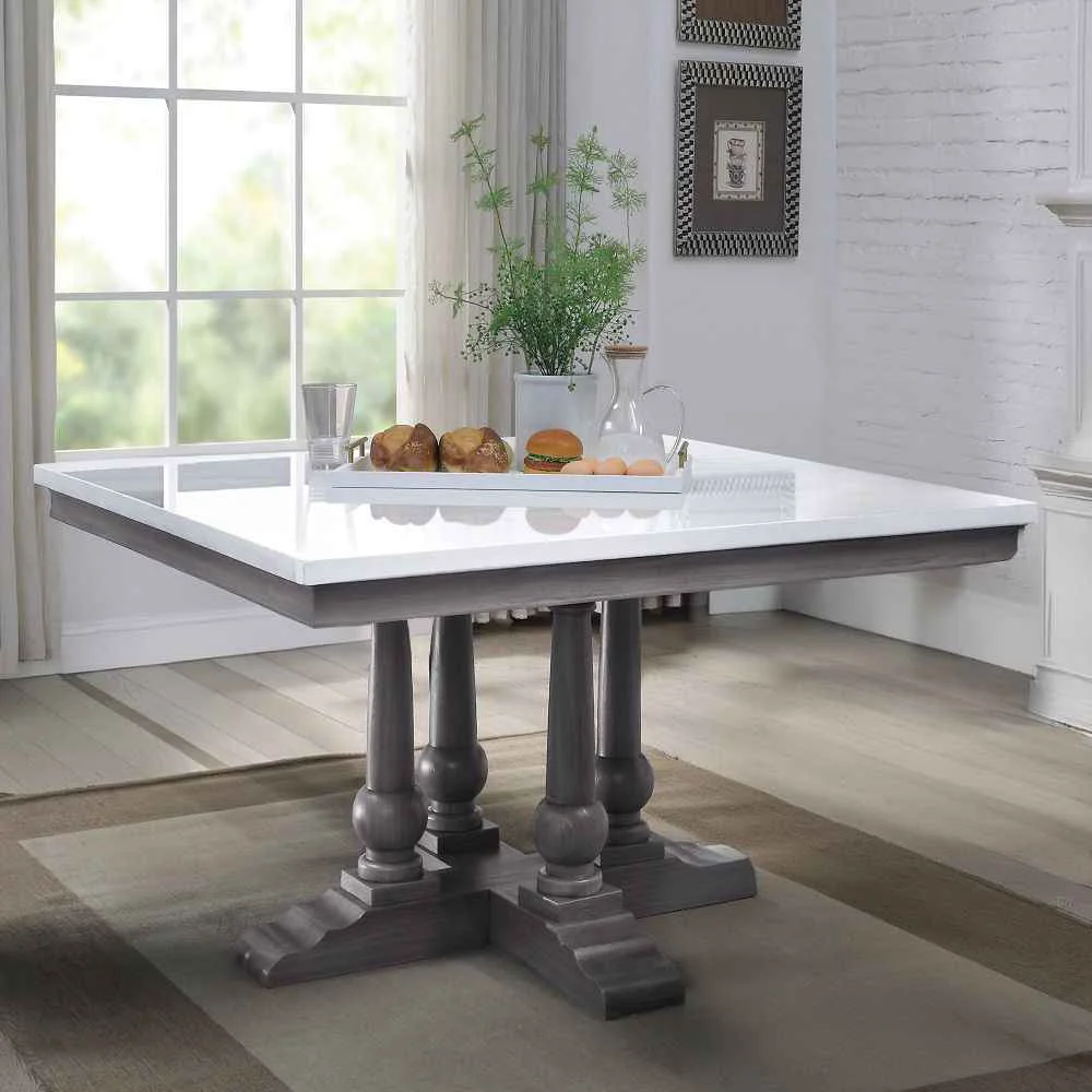 Fine Yabeina – Square Dining Table – Marble Top Top amp Gray Oak Pure