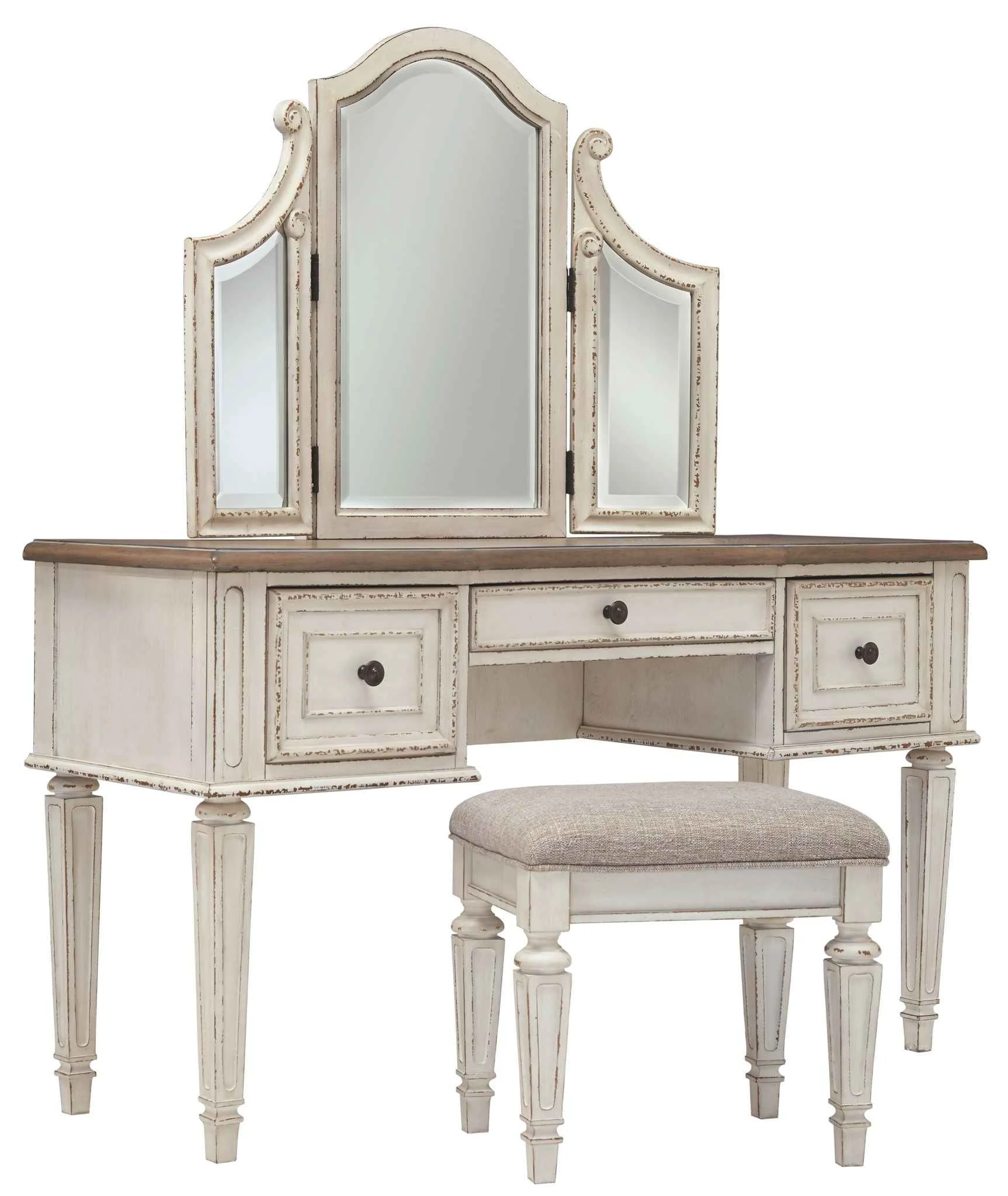 Casual yn – Vanity Mirror Stool Set of 3 – White Brown Beige Convenient