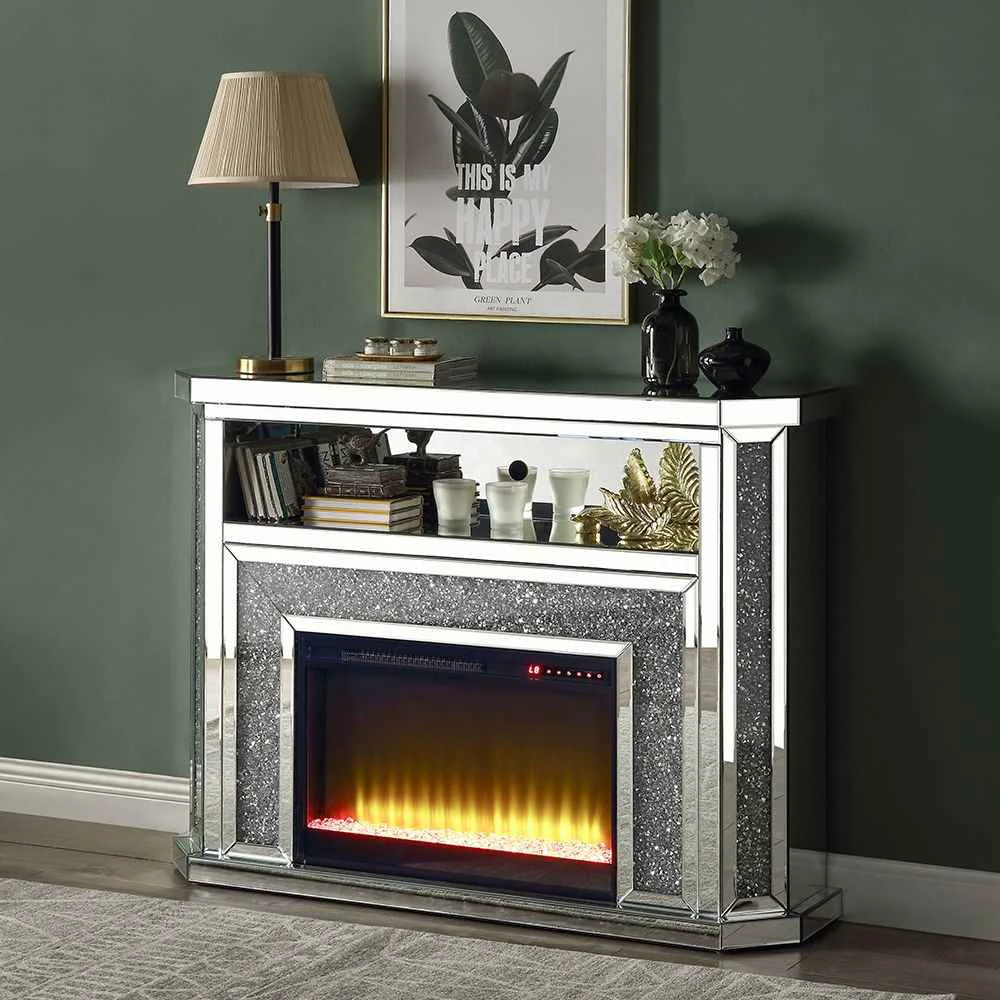 Sophisticated Noralie – 51 quot Fireplace With LED – Mirrored amp Faux Diamonds Casual