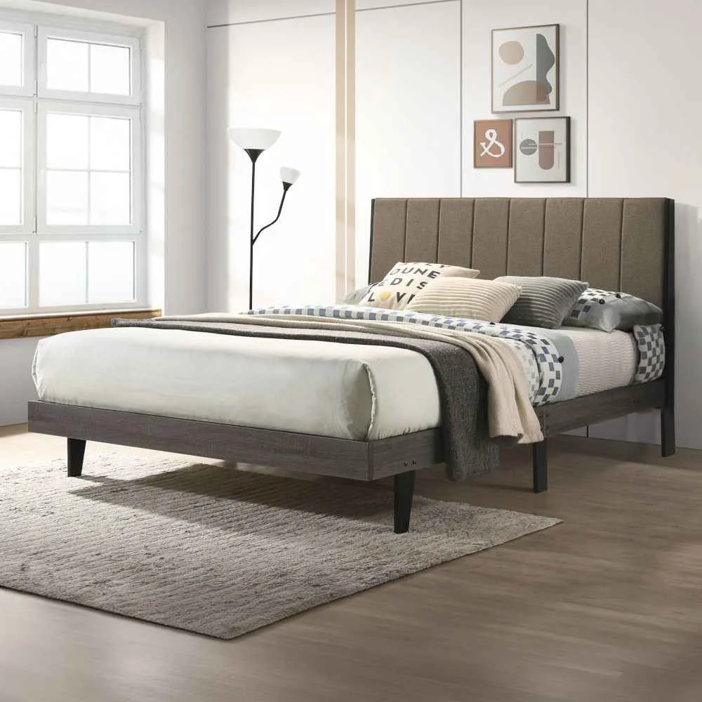 Fine Valdemar – Queen Bed – Brown Fabric amp Weathered Gray Eco-Friendly
