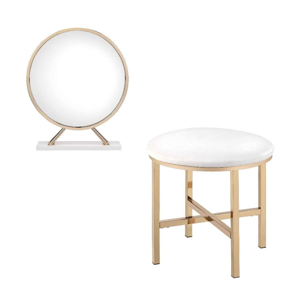 Modern Midriaks – Mirror amp Stool – Synthetic Leather White amp Gold Efficient