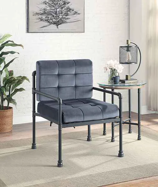 Contemporary Brantley – Accent Chair – Gray Velvet amp Sandy Gray Artisan