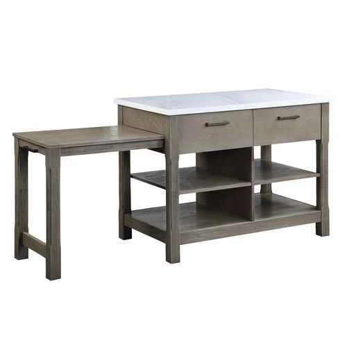 Convenient Feivel – Kitchen Island With Pull Out Table – Marble Top amp Rustic Oak Expertly Made