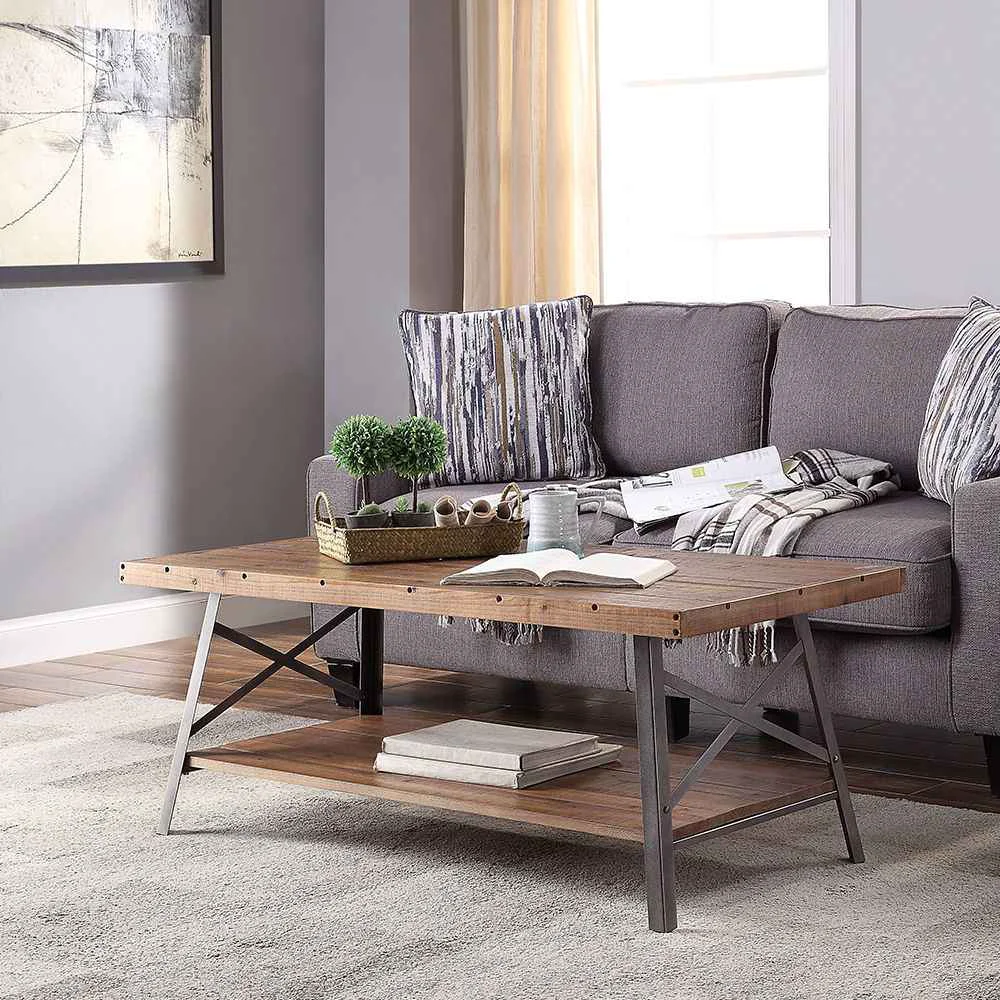 Traditional Ikram – Coffee Table – Weathered Oak amp Sandy Black Luxury